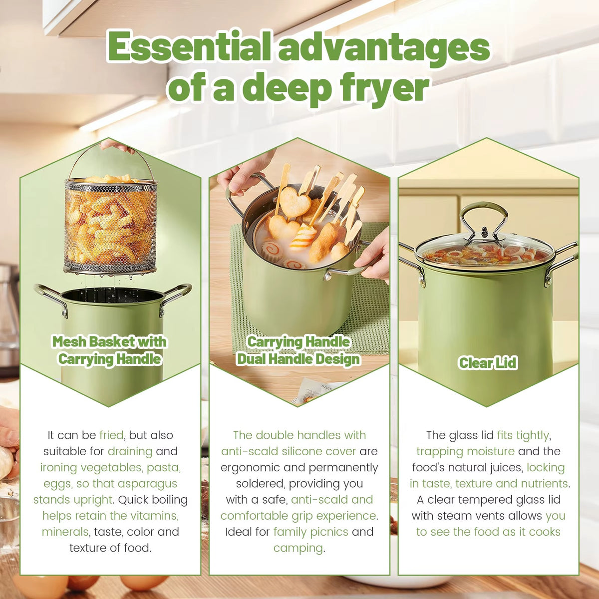 3L Stainless Steel Stock Pot Deep Fryer Pot, Small Stainless Steel Deep Frying Pot, with Oil Drip Drainer Rack