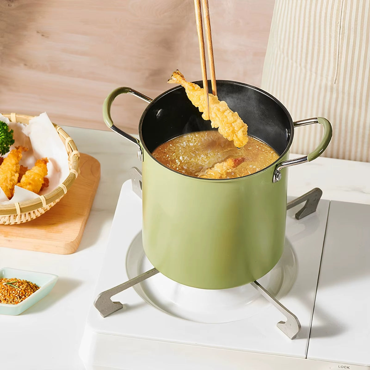 3L Stainless Steel Stock Pot Deep Fryer Pot, Small Stainless Steel Deep Frying Pot, with Oil Drip Drainer Rack