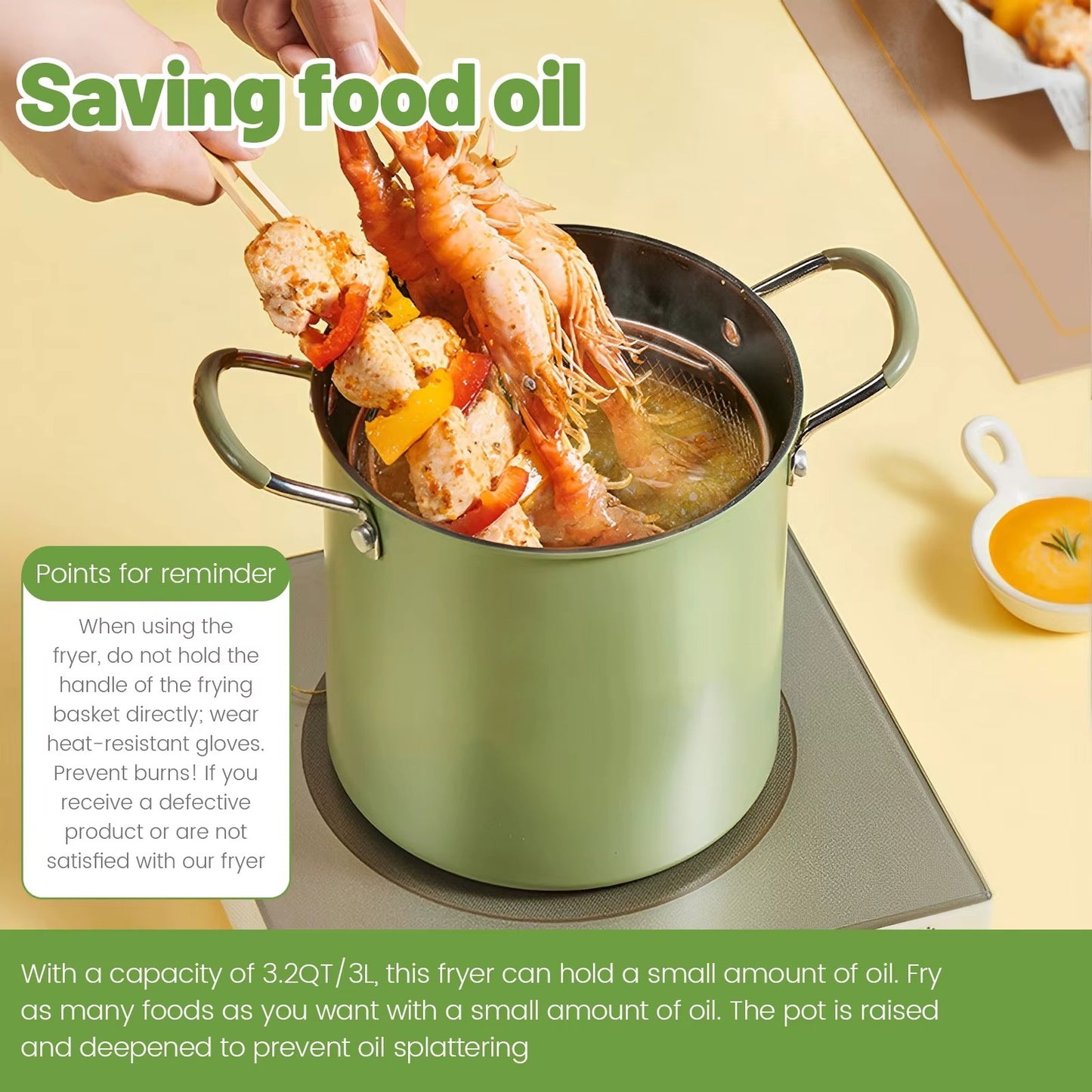 3L Stainless Steel Stock Pot Deep Fryer Pot, Small Stainless Steel Deep Frying Pot, with Oil Drip Drainer Rack