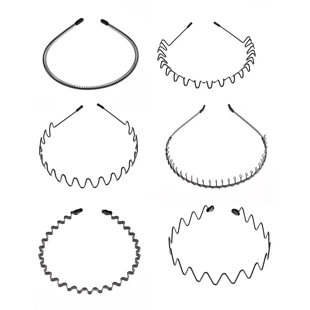 Black Metal Sports Hairband Headband Wave Alice Style Hair band Unisex Men Women