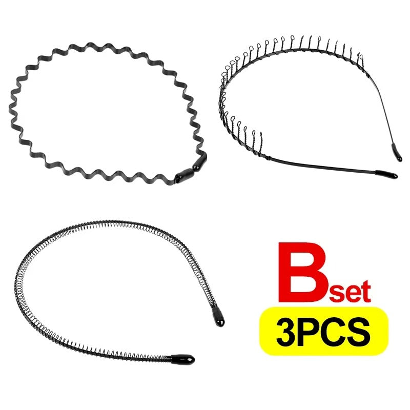 Black Metal Sports Hairband Headband Wave Alice Style Hair band Unisex Men Women