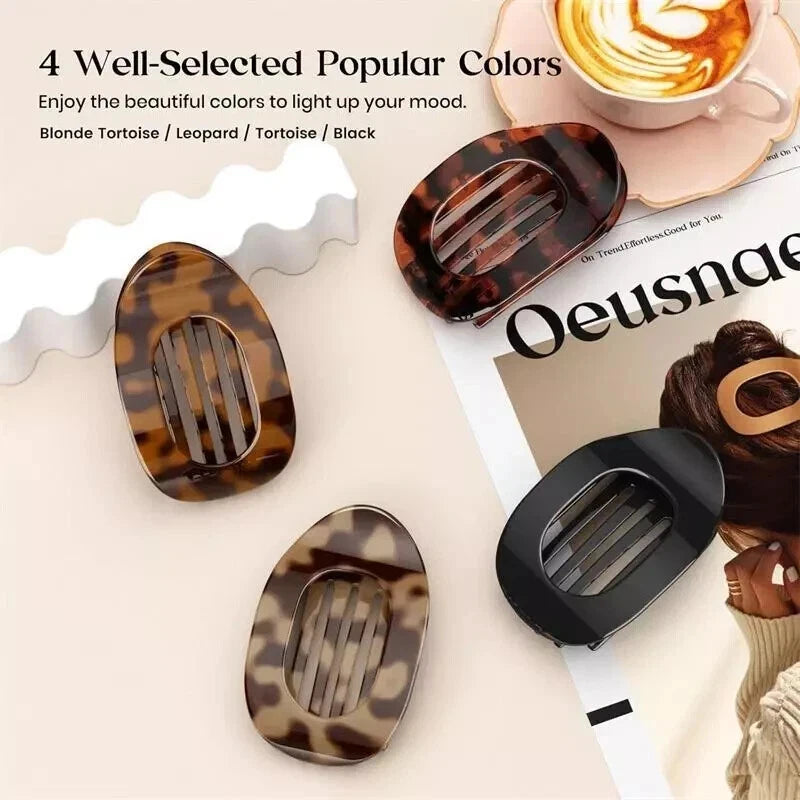 4PCS Flat Hair Clips for Thick Thin Hair, Round Lay Down Claw Clips for Women, Random colour