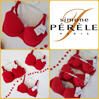 Simon Perele Red / Rose Colour Bra D-32 Underwired Adjustable straps Full Spacer cups