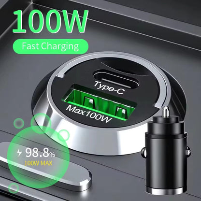 100W Fast Car Charger Mini Dual USB Type-C PD Phone Socket Adapter For Iphone Samsung