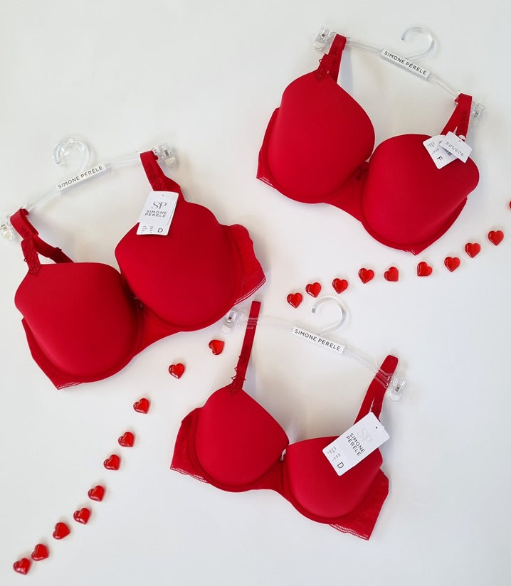 Simon Perele Red / Rose Colour Bra D-32 Underwired Adjustable straps Full Spacer cups