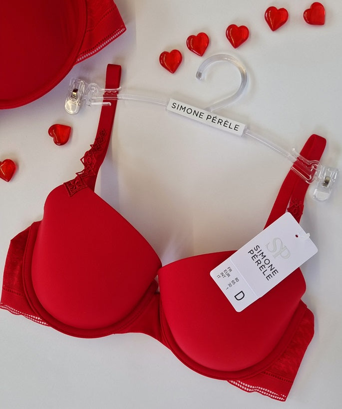 Simon Perele Red / Rose Colour Bra D-32 Underwired Adjustable straps Full Spacer cups