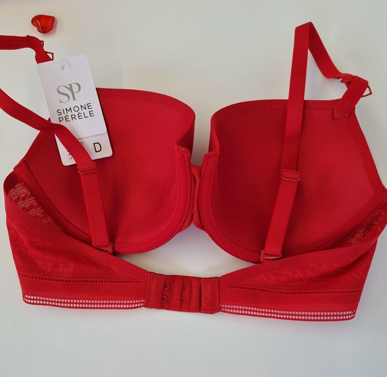 Simon Perele Red / Rose Colour Bra D-32 Underwired Adjustable straps Full Spacer cups