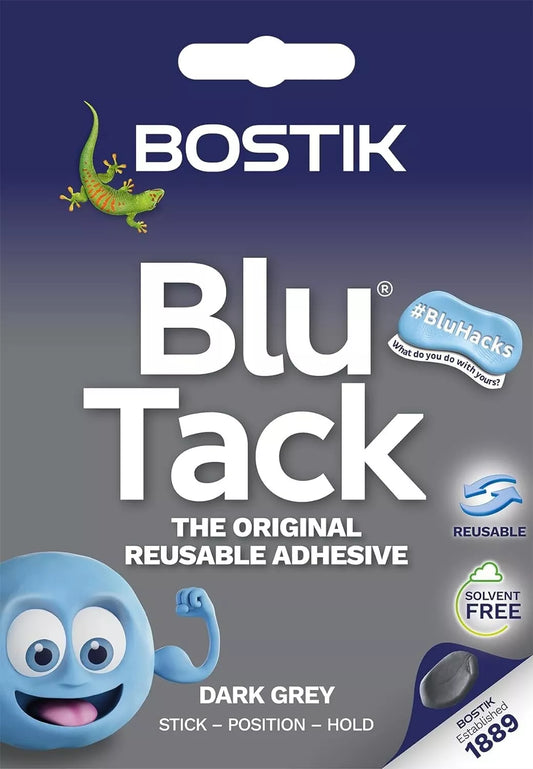 Bostik Blu Tack Grey Multipurpose Reusable Adhesive Clean Safe Easy to Use