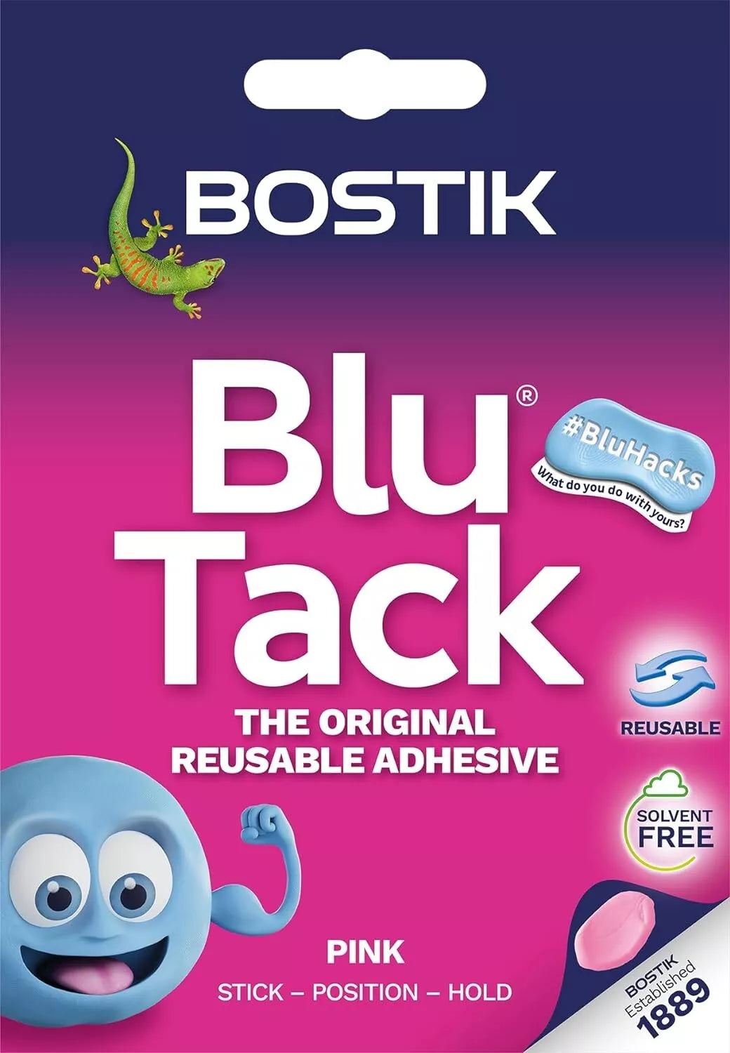 Bostik Blu Tack Pink Multipurpose Reusable Adhesive Clean Safe & Easy to Use