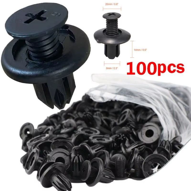 8mm Plastic Rivets Fasteners Screw Car Bumper Fender Black Rivet Car Fastener Clips for Toyota Focus Kia Nissan