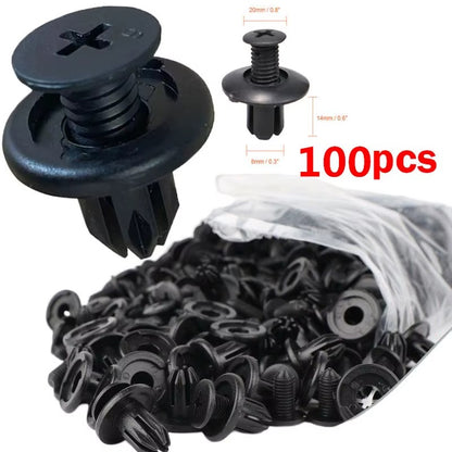 8mm Plastic Rivets Fasteners Screw Car Bumper Fender Black Rivet Car Fastener Clips for Toyota Focus Kia Nissan