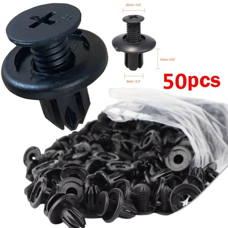8mm Plastic Rivets Fasteners Screw Car Bumper Fender Black Rivet Car Fastener Clips for Toyota Focus Kia Nissan