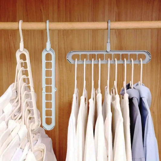 Clothes Hanger 9 Hole Space-saving Fold-able Hanger 360 Rotation Random Colour