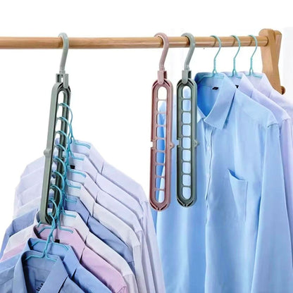 Clothes Hanger 9 Hole Space-saving Fold-able Hanger 360 Rotation Random Colour