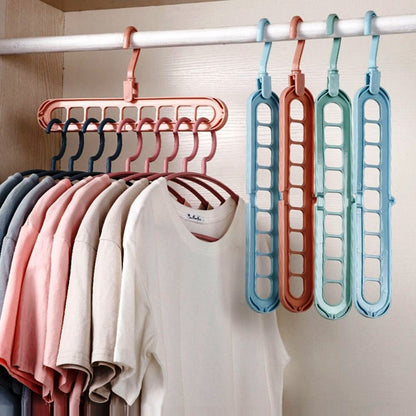 Clothes Hanger 9 Hole Space-saving Fold-able Hanger 360 Rotation Random Colour