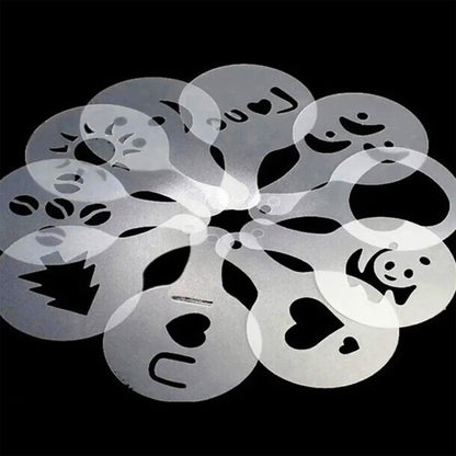 Coffee Stencils Cappuccino Cake Template Strew Pad Duster Spray Art Gift 16pcs