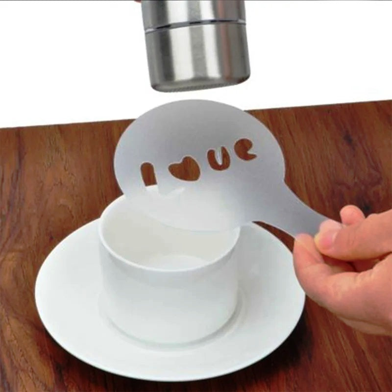 Coffee Stencils Cappuccino Cake Template Strew Pad Duster Spray Art Gift 16pcs