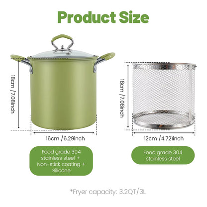 3L Stainless Steel Stock Pot Deep Fryer Pot, Small Stainless Steel Deep Frying Pot, with Oil Drip Drainer Rack