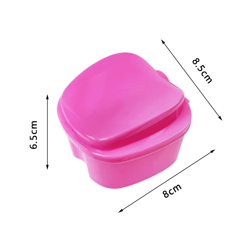 Clean Denture Bath Case Dental False Teeth Storage Box w/Hanging Net Container