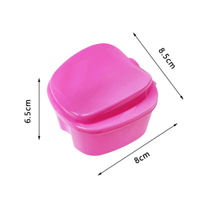 Clean Denture Bath Case Dental False Teeth Storage Box w/Hanging Net Container