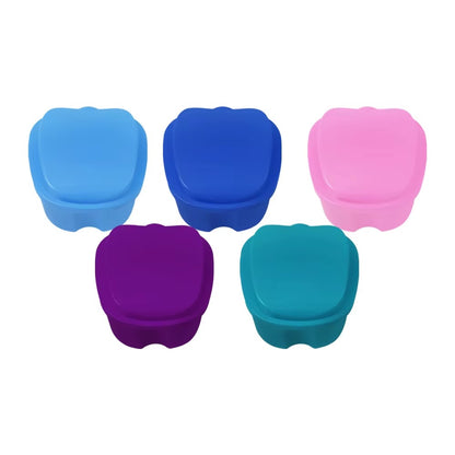 Clean Denture Bath Case Dental False Teeth Storage Box w/Hanging Net Container