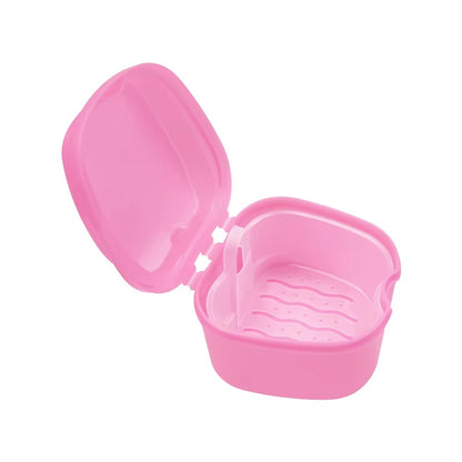 Clean Denture Bath Case Dental False Teeth Storage Box w/Hanging Net Container