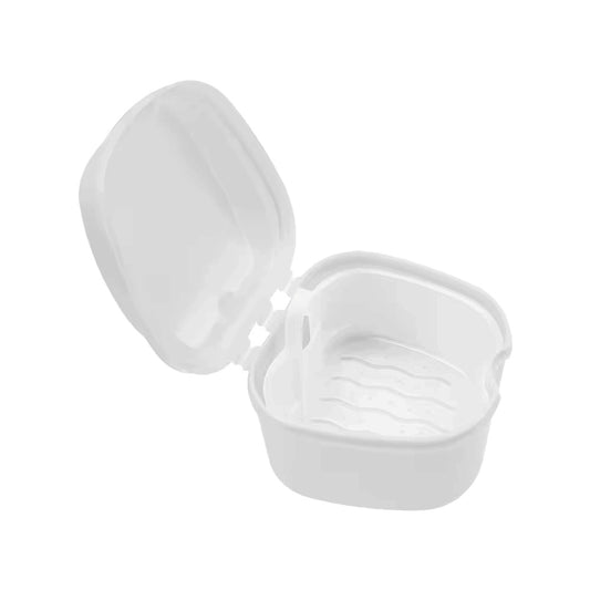 Clean Denture Bath Case Dental False Teeth Storage Box w/Hanging Net Container