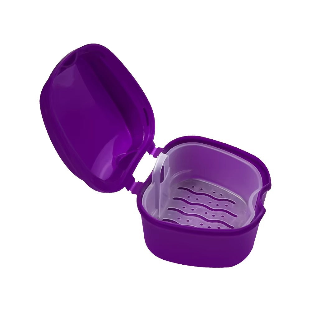 Clean Denture Bath Case Dental False Teeth Storage Box w/Hanging Net Container