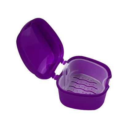 Clean Denture Bath Case Dental False Teeth Storage Box w/Hanging Net Container