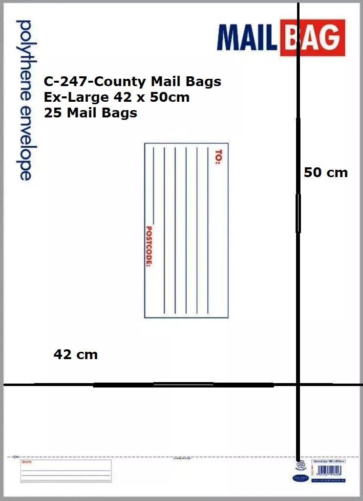 Mail Bags Ex Large Polythene Pack of 25 C247-County Mail Bags Ex-Large 42x50cm