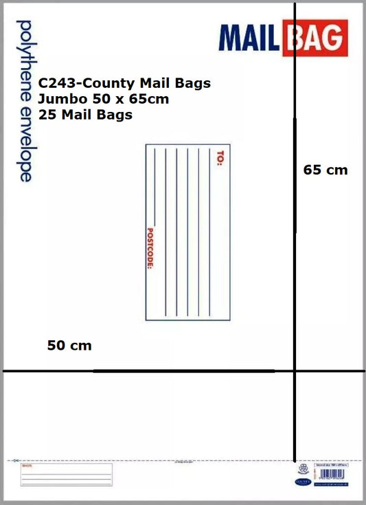 Mail Bags Jumbo Polythene Pack of 25 C243-County Mail Bags Jumbo 50x65cm