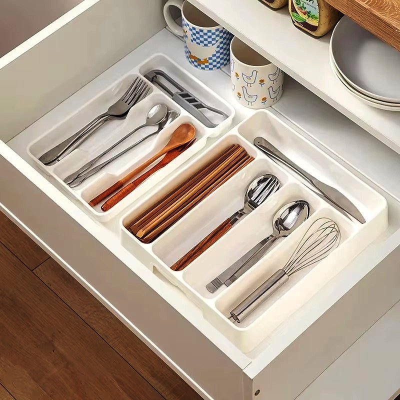 Kitchen Drawer Organizer Cutlery Storage Box for Fork Spoon Divider Large 29x25cm and Small 27x17cm