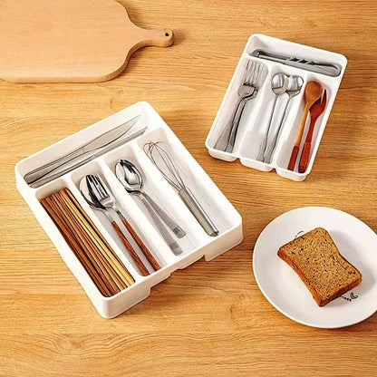 Kitchen Drawer Organizer Cutlery Storage Box for Fork Spoon Divider Large 29x25cm and Small 27x17cm