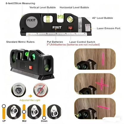 Laser Level Line Tool Multipurpose Laser Level Kit Standard Cross Line 8ft Tape