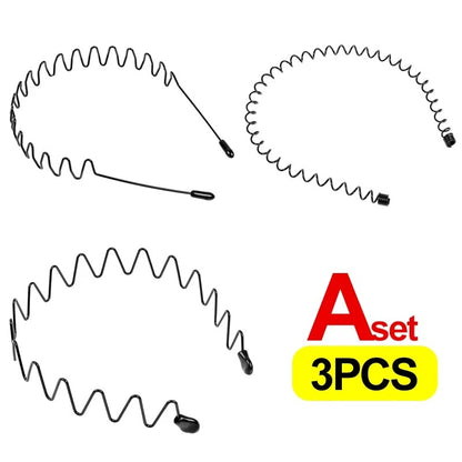 Black Metal Sports Hairband Headband Wave Alice Style Hair band Unisex Men Women