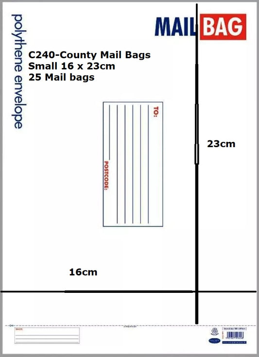 Mail Bags Small Polythene Pack of 25 C240-County Mail Bags Small 16x23cm