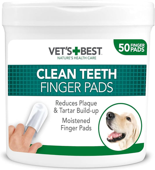 Vet's Best Dental Care Finger Wipes Reduces Plaque Teeth Cleaning 50 Wipes