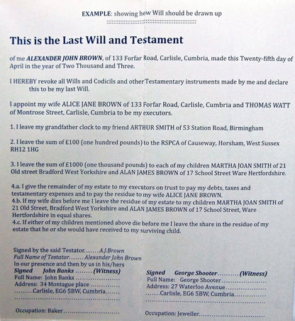 Will Form The Last Will and Testament form English Printed 1 x will form Envelope