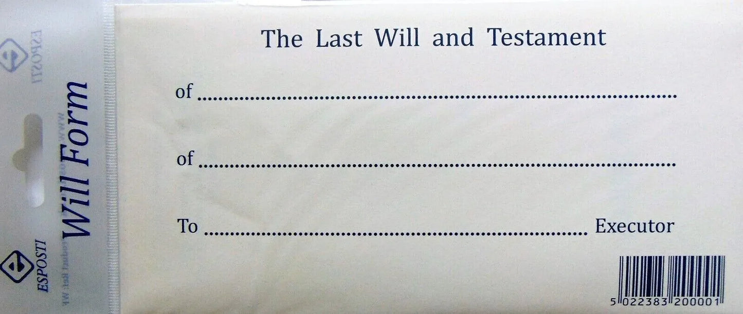 Will Form The Last Will and Testament form English Printed 1 x will form Envelop