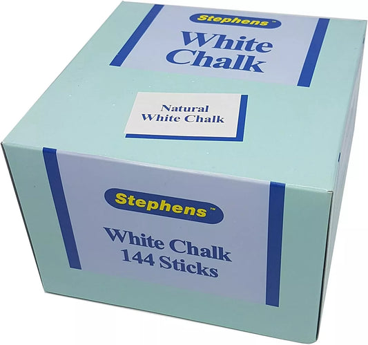 Stephens White Chalk Box of 144 Sticks Tapered Chalk Stick White