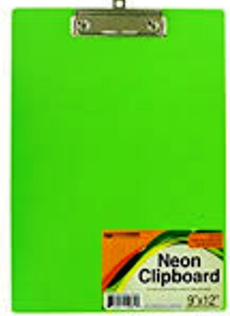 Green Clipboard A4 Neon Colour Office Document Storage Paper Holder 9 x 12 inch