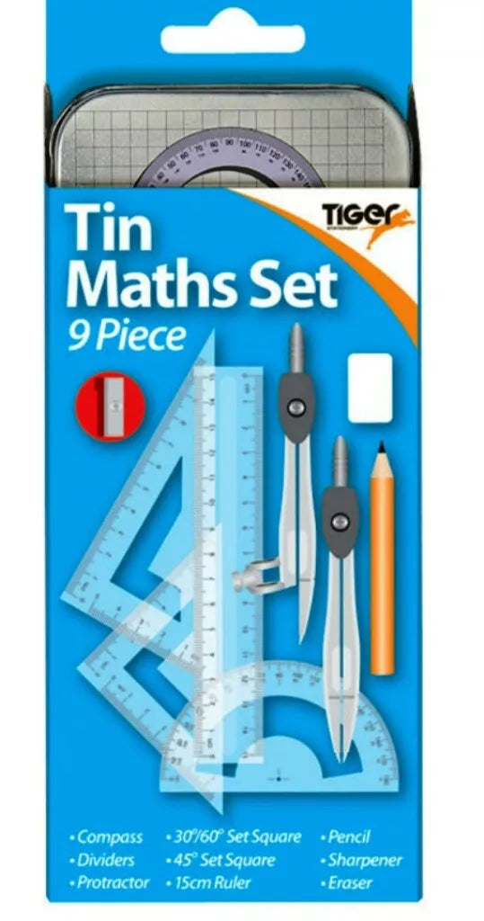 Geometry Set 9 Piece Tin Maths Set Mathematical Instrument Drawing School office