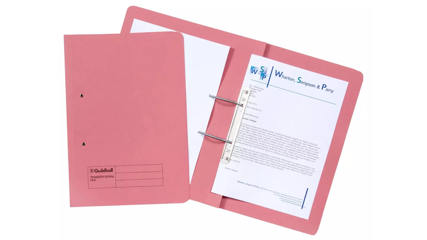 25 x Spiral File Guildhall Pink Transfer Spiral File 315gsm