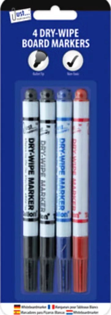 White Board Markers 1 x Red 1 x Blue 2 x Black Bullet Tip Dry Wipe Non Toxic