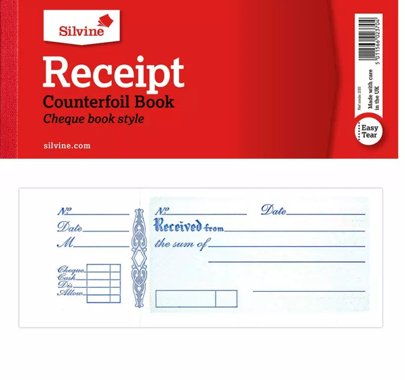 Receipt book Receipt Counterfoil Book Cheque book style 1 x Book