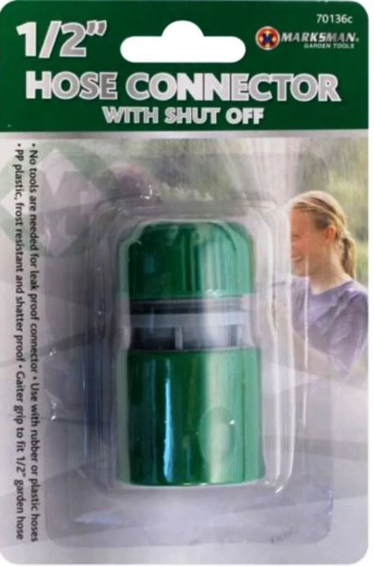 Hose Connector 1/2" Hose Connector With Shut off use with rubber Plastic Hoses