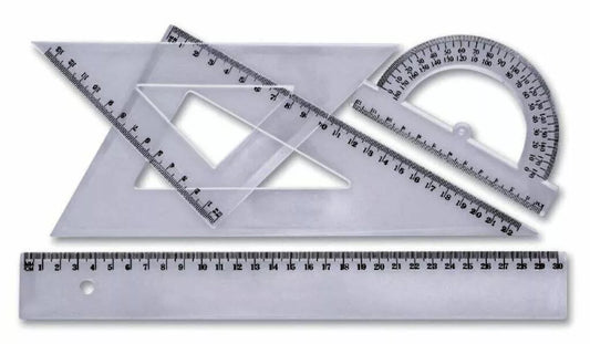 Geometry Set 12" Mathematical Set Scale ruler 2 x set squares and protractor