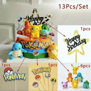 13 PCS/Set Pokemon Cake Decoration Toppers Pikachu Happy Birthday Pokemon
