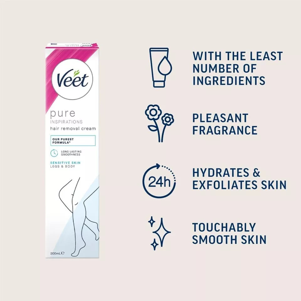 Veet Sensitive Hair Removal Cream Legs Body 200ml pack no more ammonia smell