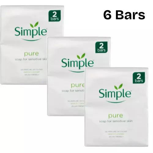 Simple Pure Soap Bar Face & Body Soap For Sensitive Skin Pack of 6 x 100g Bars